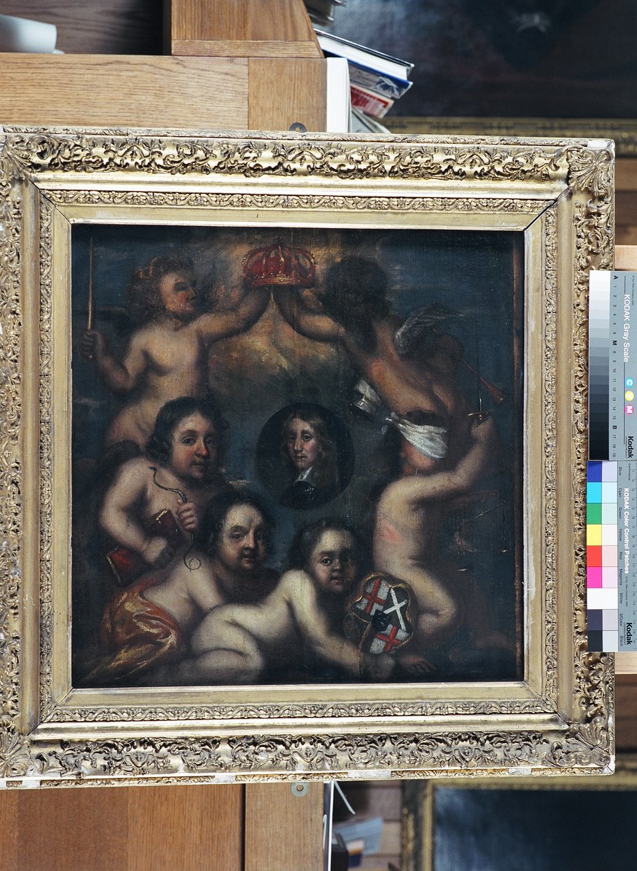 讽刺理查德·克伦威尔 (Richard Cromwell) 被授予王冠，约 1659 年（面板上的油） 作者 英语学校