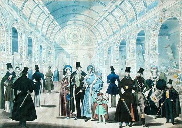 伦敦牛津街万神殿的景色，描绘了1834年11月至1835年4月的冬季时装，由B.Read & Co.出版。 作者 英语学校
