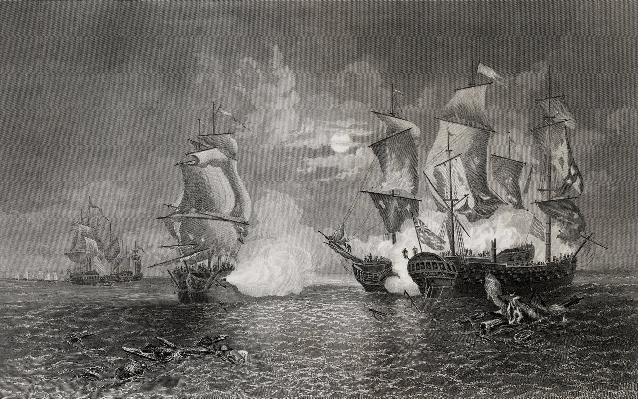 理查德和塞拉皮斯之间的行动，1779年9月23日（雕刻） 作者 英语学校