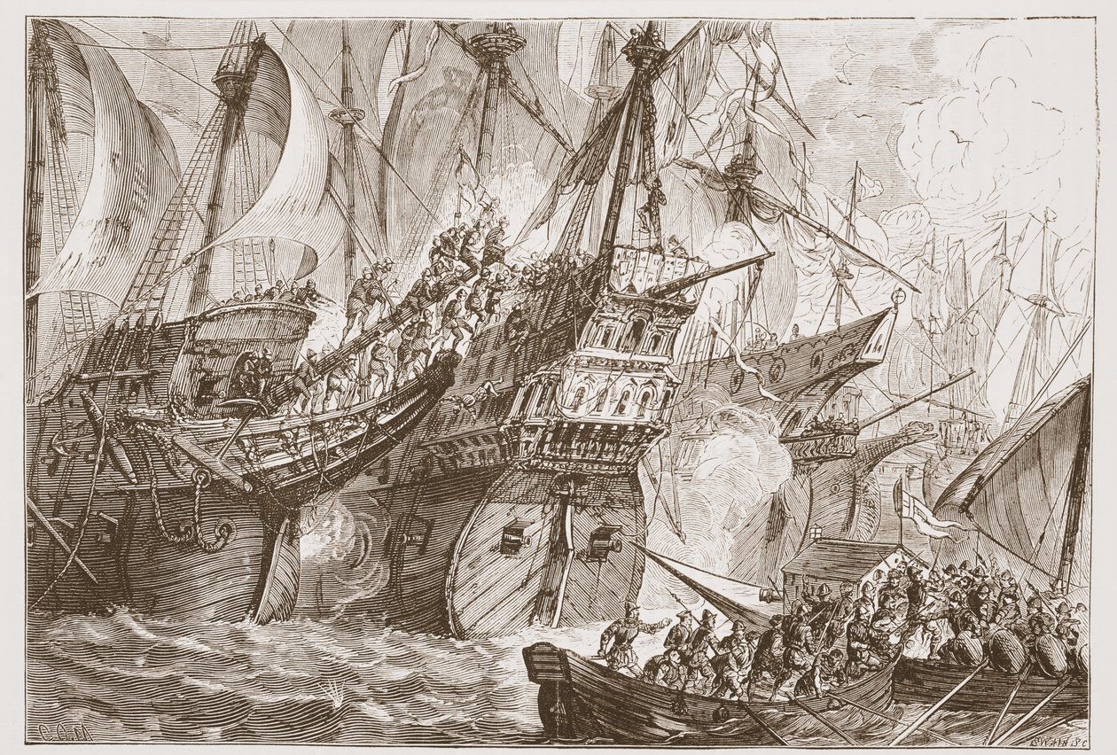 西班牙舰队与海上船只之间的行动乞丐，詹姆斯·艾特肯·威利（James Aitken Wylie，1808-1890）的新教历史插图。 1878年 作者 英语学校
