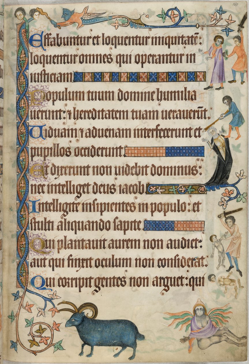 添加。 42130，f.169，诗篇 93，谋杀场景，来自“Luttrell Psalter”，c.1325-35（牛皮纸） 作者 英语学校