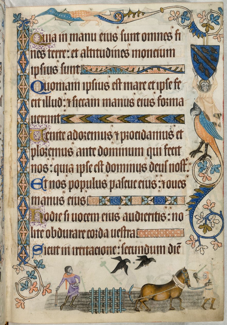 Add.42130 fol.171 Harrowing，选自 "Luttrell Psalter"，约 1325-35 年（牛皮纸） 作者 英语学校