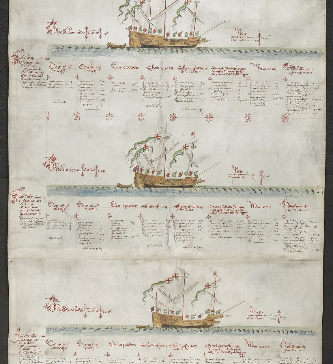 添加 MS 22047 f.4r 大帆船《独角兽》和《燕子》，选自《安东尼卷 作者 英语学校