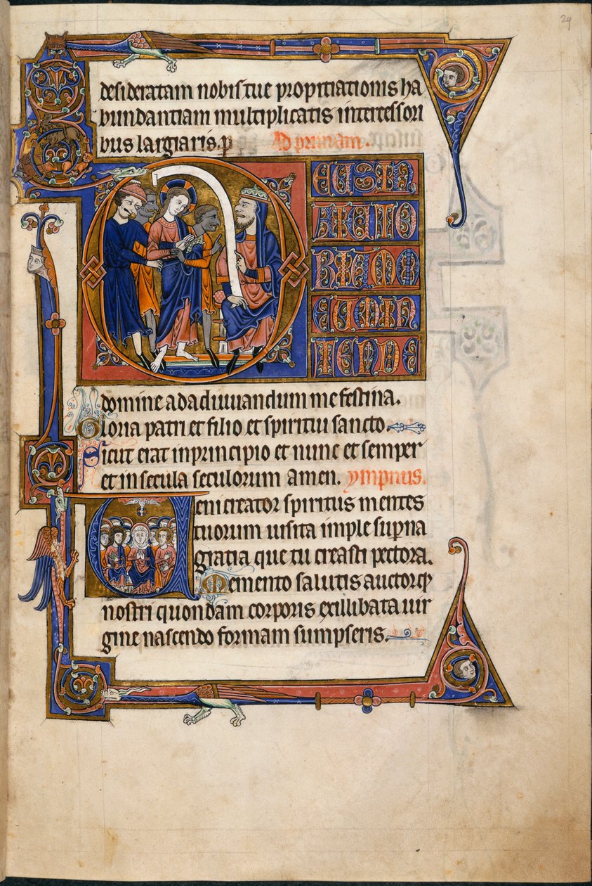 添加 MS 48985 f.29r，《耶稣在该亚法面前》，萨尔文时间中 作者 英语学校
