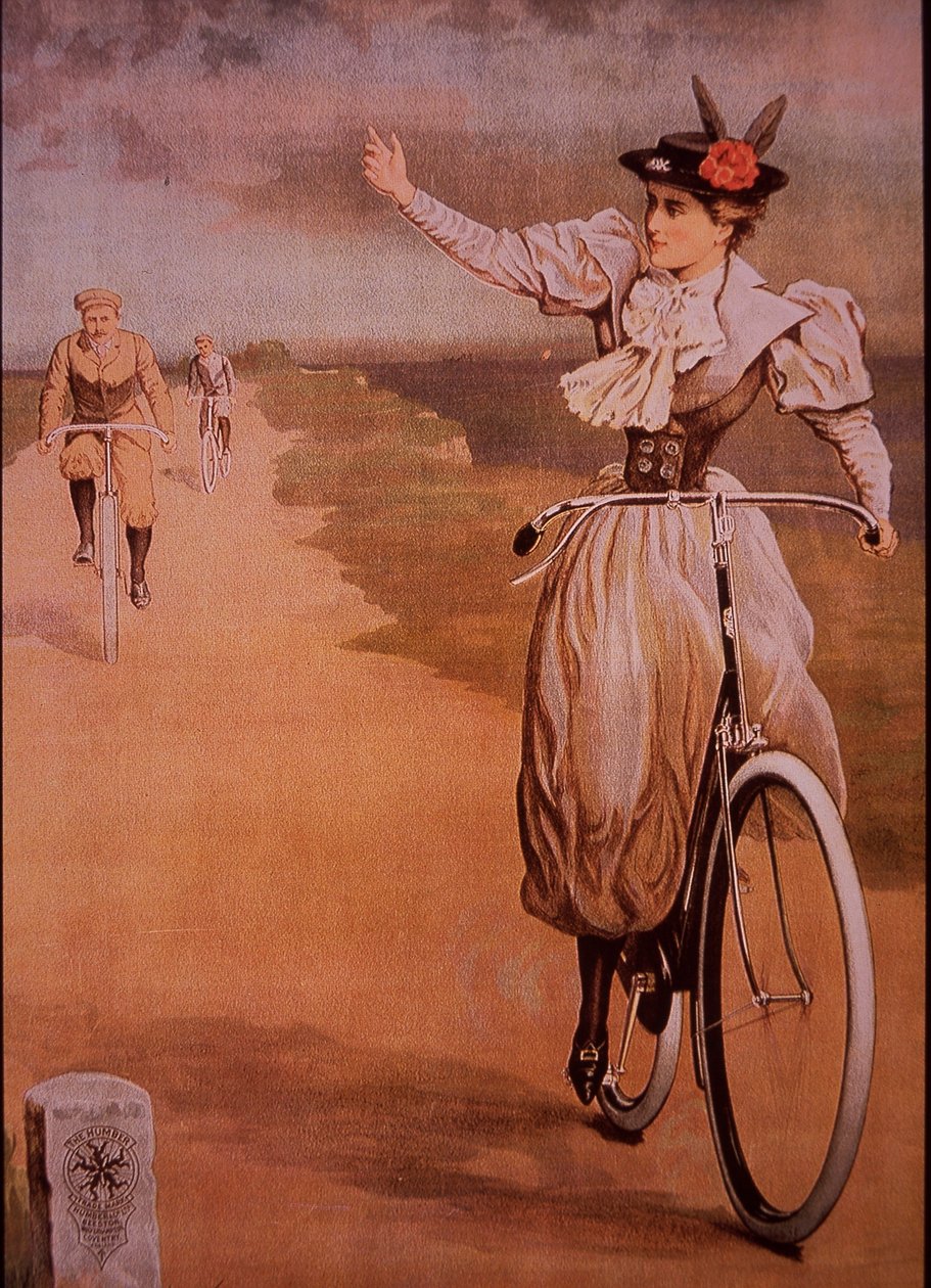 汉伯自行车的广告，约1898年（彩色平版印刷）。 作者 英语学校