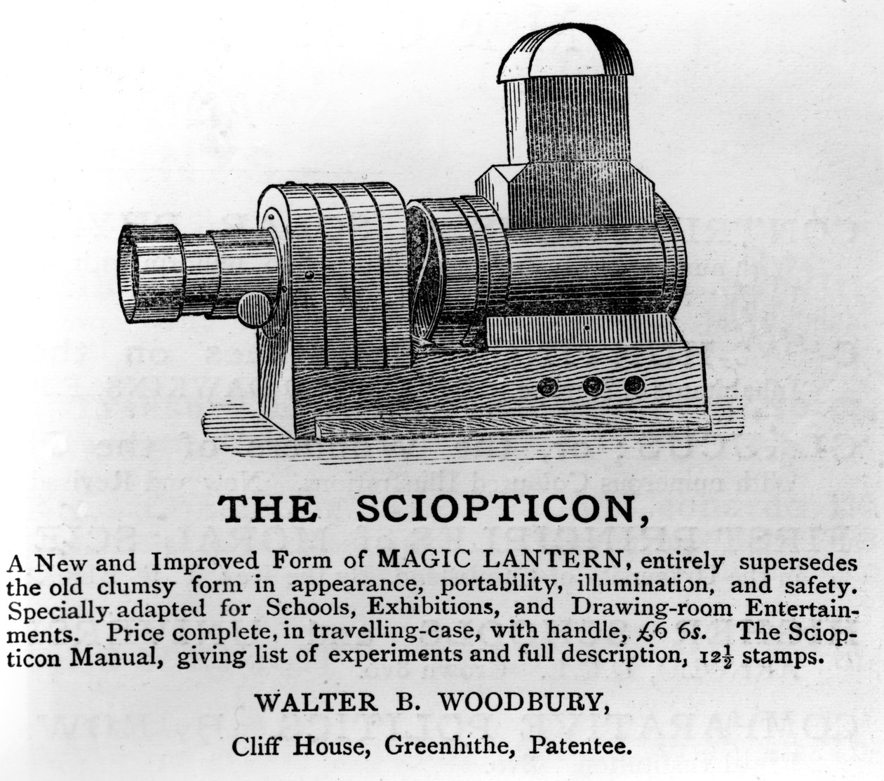 Sciopticon的广告，c.1860s（印刷纸） 作者 英语学校