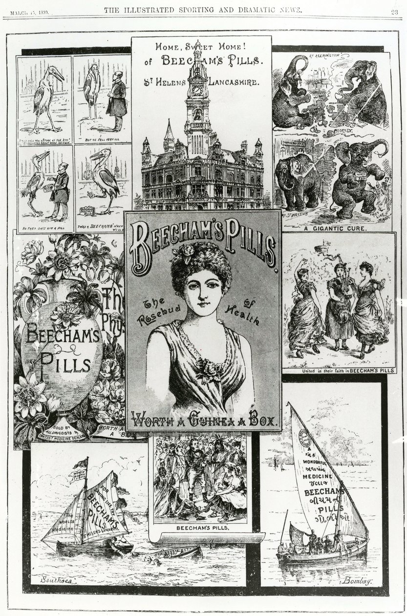 1890年，Rosebud of Health的Beechams Pills的广告 作者 英语学校