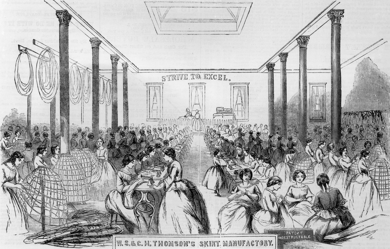 Thomson&39;s Skirt Manufacture的广告，来自&39;Harpers Weekly&39;，1859年 作者 英语学校