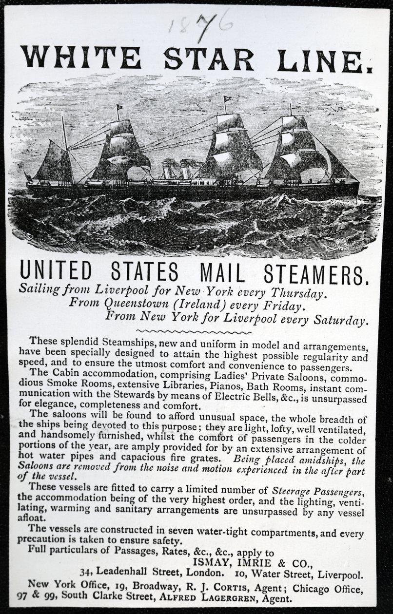 1876年白星线的广告（印刷纸） 作者 英语学校