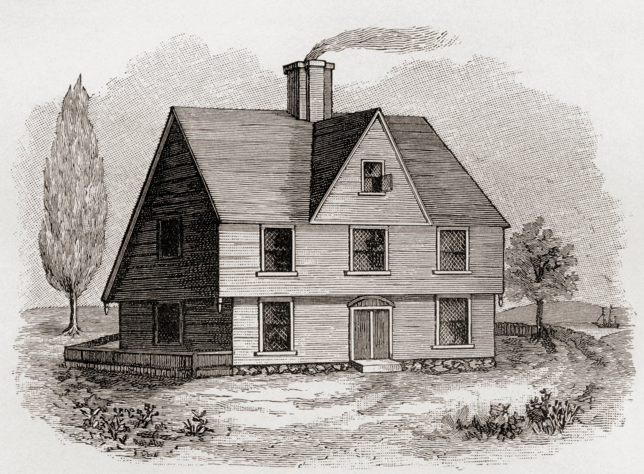 北美新普利茅斯的Allyn House，来自JR Green的“英国人的短暂历史”，于1893年出版 作者 英语学校