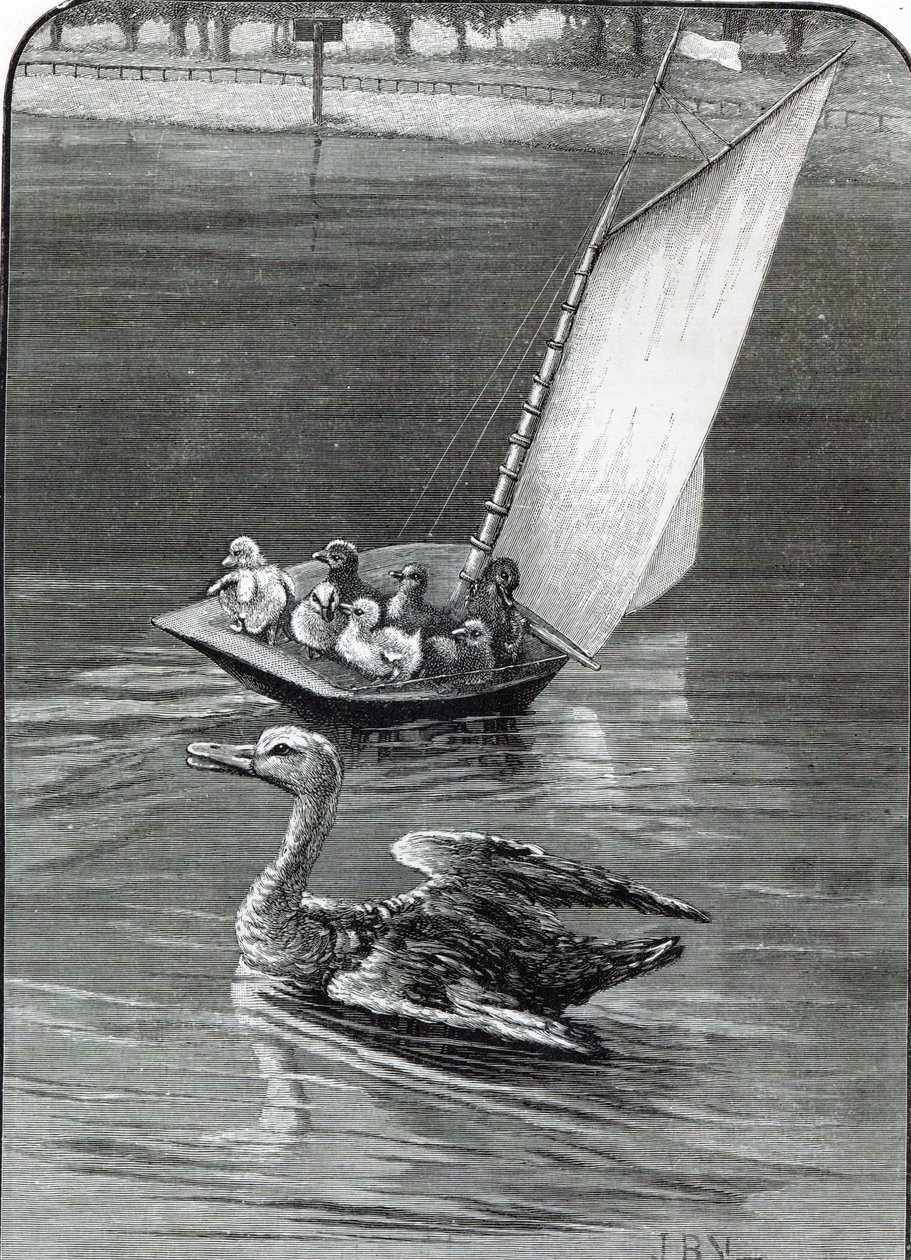 一个焦虑的母亲，1888年“休闲时刻”在肯辛顿圆形池塘看到并勾勒出的事件 作者 英语学校