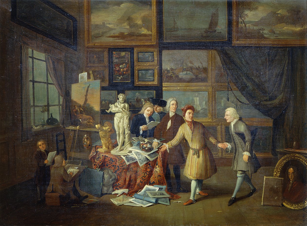 艺术家的工作室，约 1730 年（布面油画） 作者 英语学校