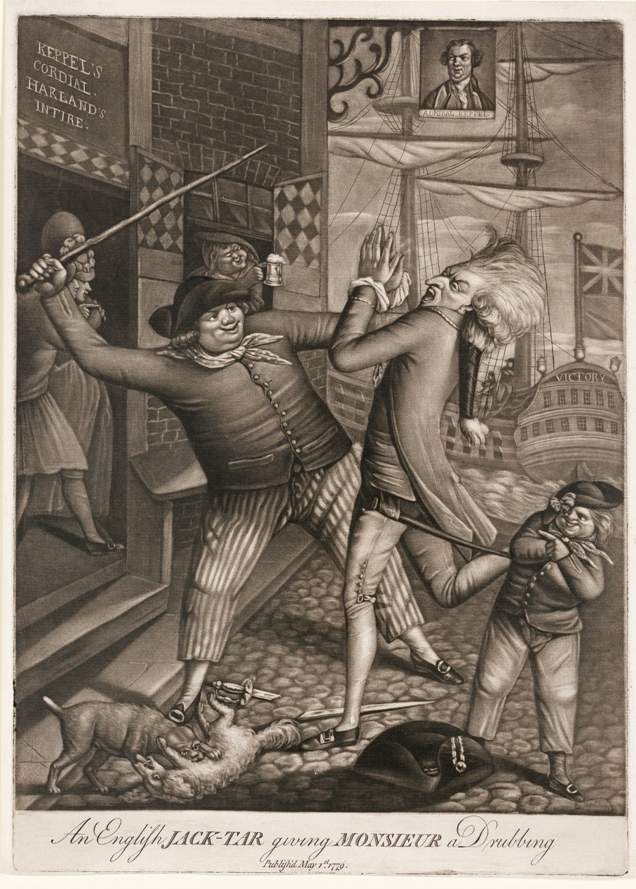 英国杰克-塔给先生一顿痛打》，1779 年出版。1779 年（夹版画） 作者 英语学校