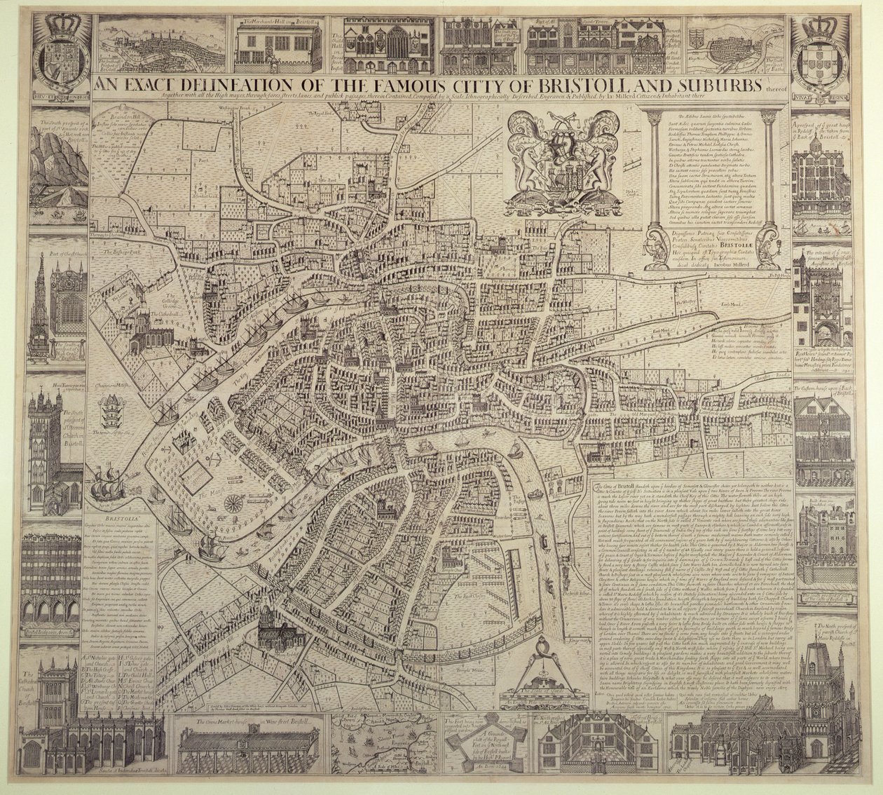“布里斯托尔名城及其郊区的精确描绘”，詹姆斯·米勒德 (James Millerd)，1673 年出版 作者 英语学校