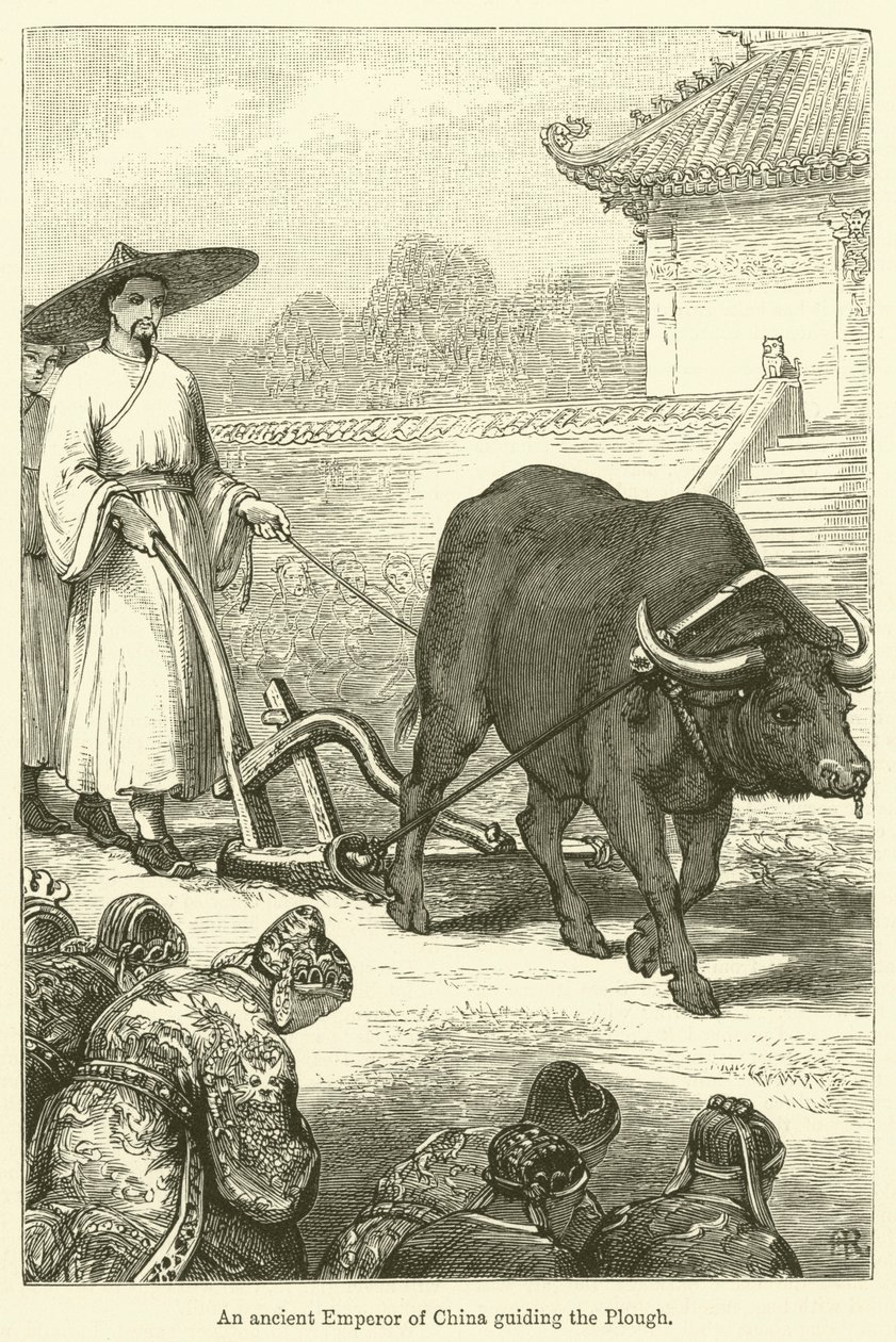 中国古代皇帝在指导犁耕（雕刻） 作者 英语学校