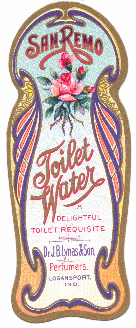 “san remo toilet water”的新艺术风格香水标签，c.1900 作者 英语学校