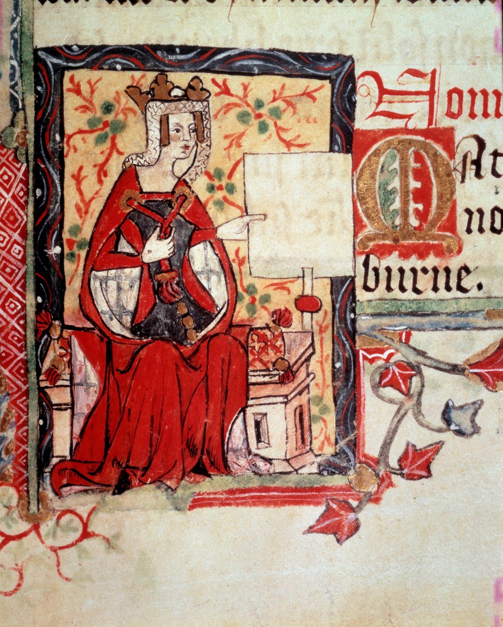 一幅表现英格兰王后玛蒂尔德（Mathilde the Emperesse，约 1102-1167 年）的插图，又称英格兰的莫德和玛蒂尔德，她是神圣帝国亨利五世的妻子，取材自圣奥尔本斯修道士所著的《盎格鲁历史》一书。 作者 英语学校