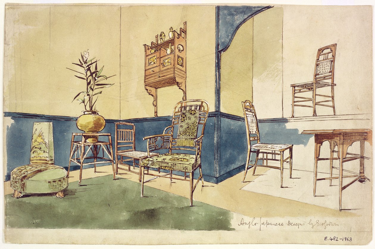 英国日式家具设计由Edward William Godwin设计（1833-86）c.1860（纸上wc） 作者 英语学校