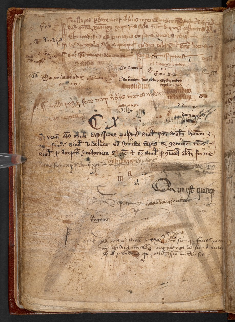 阿伦德尔 292 号， f.114v 上有 "C.X "铭文，诺里奇大教堂图书馆的印刷印记，中间有各种铭文和笔迹（牛皮纸）。 作者 英语学校