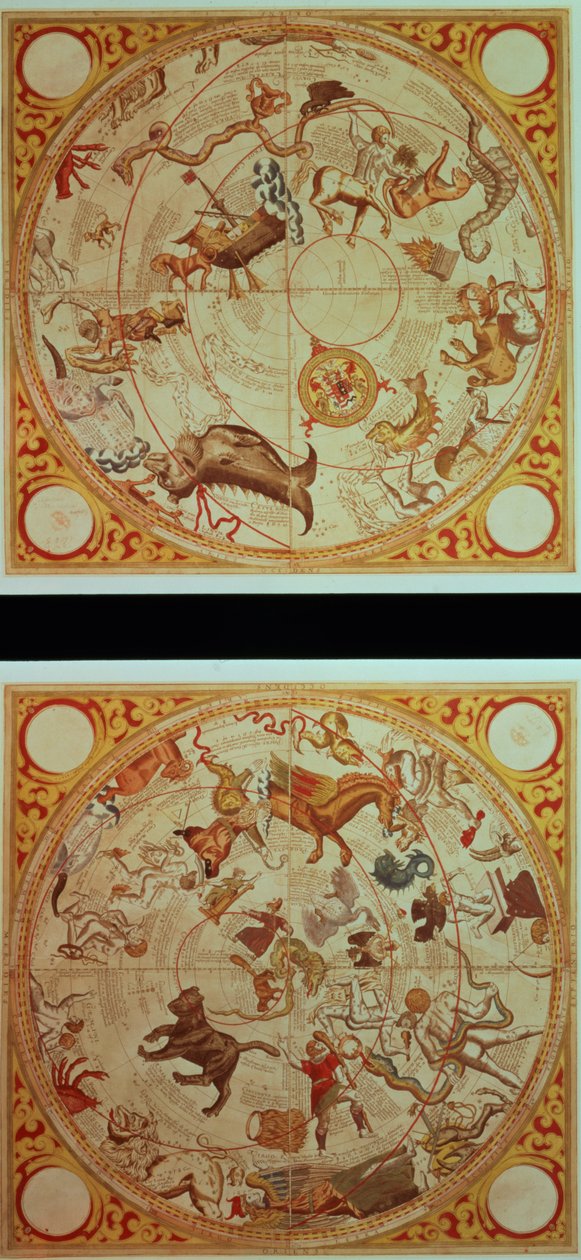星历，黄道十二宫，约 1660 年（手绘版画） 作者 英语学校