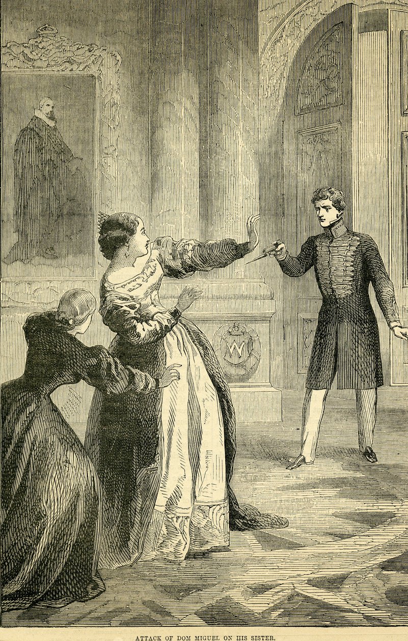 Don Miguel对他的妹妹的攻击，取自18-251858年的Cassells画报英国历史 作者 英语学校