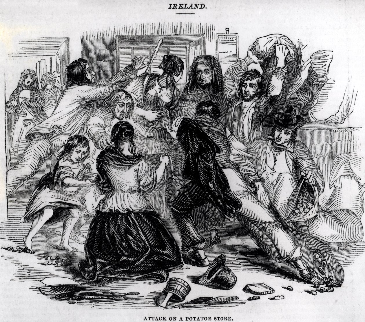 攻击爱尔兰的马铃薯商店，1845年 作者 英语学校