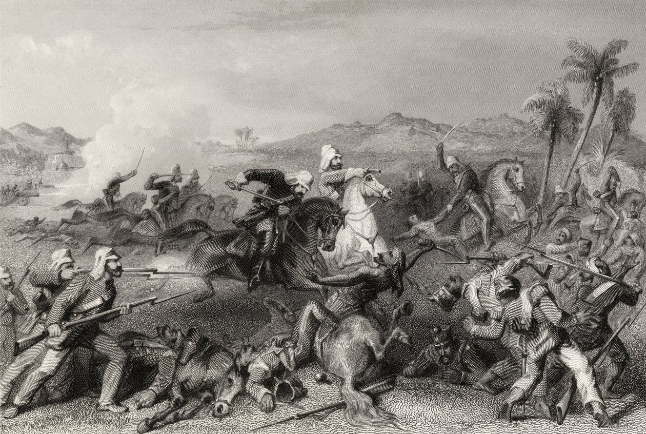 1857年，1857年出版的“印度叛变史”中的尼科尔森将军不规则骑兵袭击了海尔科特叛乱分子 作者 英语学校