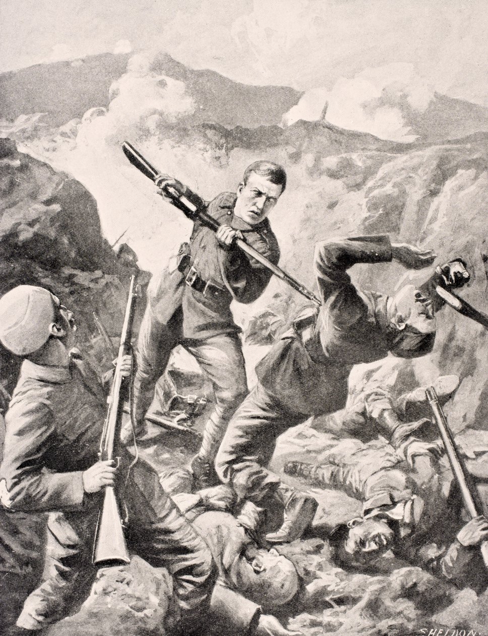 1916年伦敦出版的“The War Illustrated Album deLuxe”中的澳大利亚Lance-Corporal Albert Jacka，VC 作者 英语学校