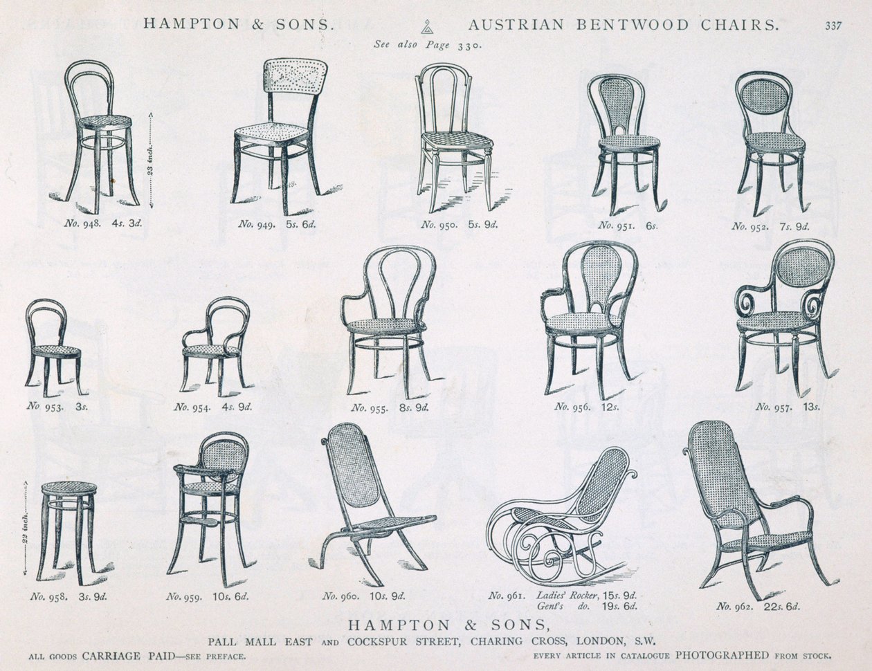 来自Hampton and Sons家具的奥地利Bentwood椅子，1902年，黑白雕刻 作者 英语学校