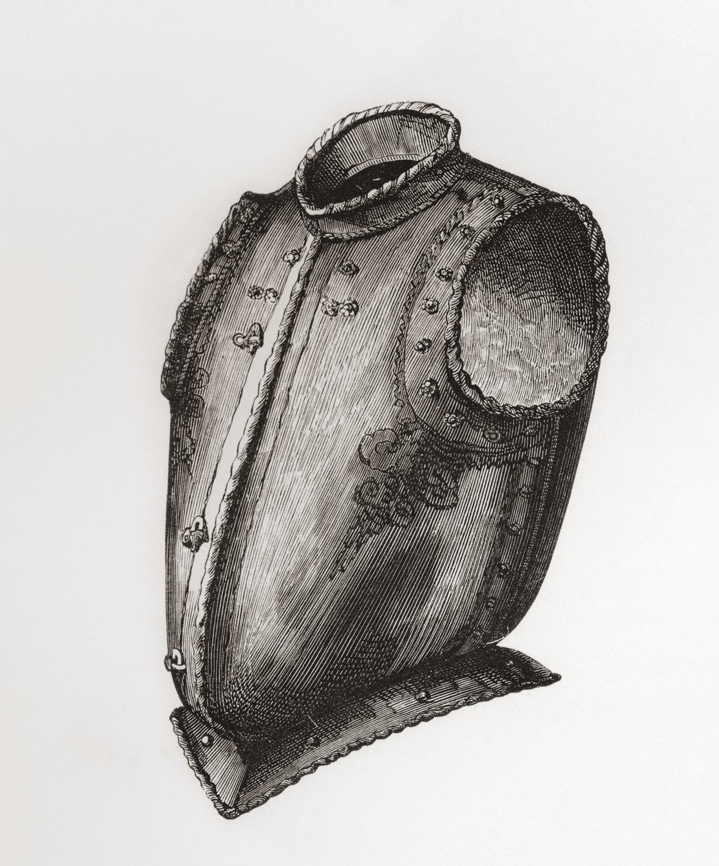 背部和胸甲，前面开口，称为腰甲胸甲，约 1580 年，摘自《英国军队》：其起源、发展和装备》，1868 年出版。 作者 英语学校