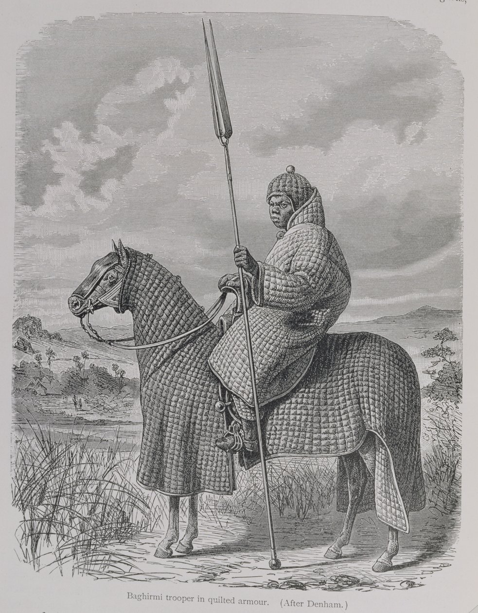 Baghirmi骑兵身着绗缝盔甲，来自“人类历史”，第三卷，由Friedrich Ratzel教授，1898年（雕刻） 作者 英语学校