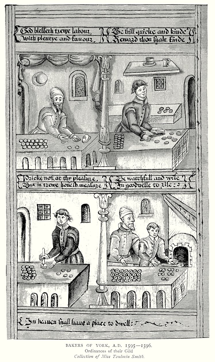 约克面包师，公元 1595-1596 年。行会条例（雕刻） 作者 英语学校