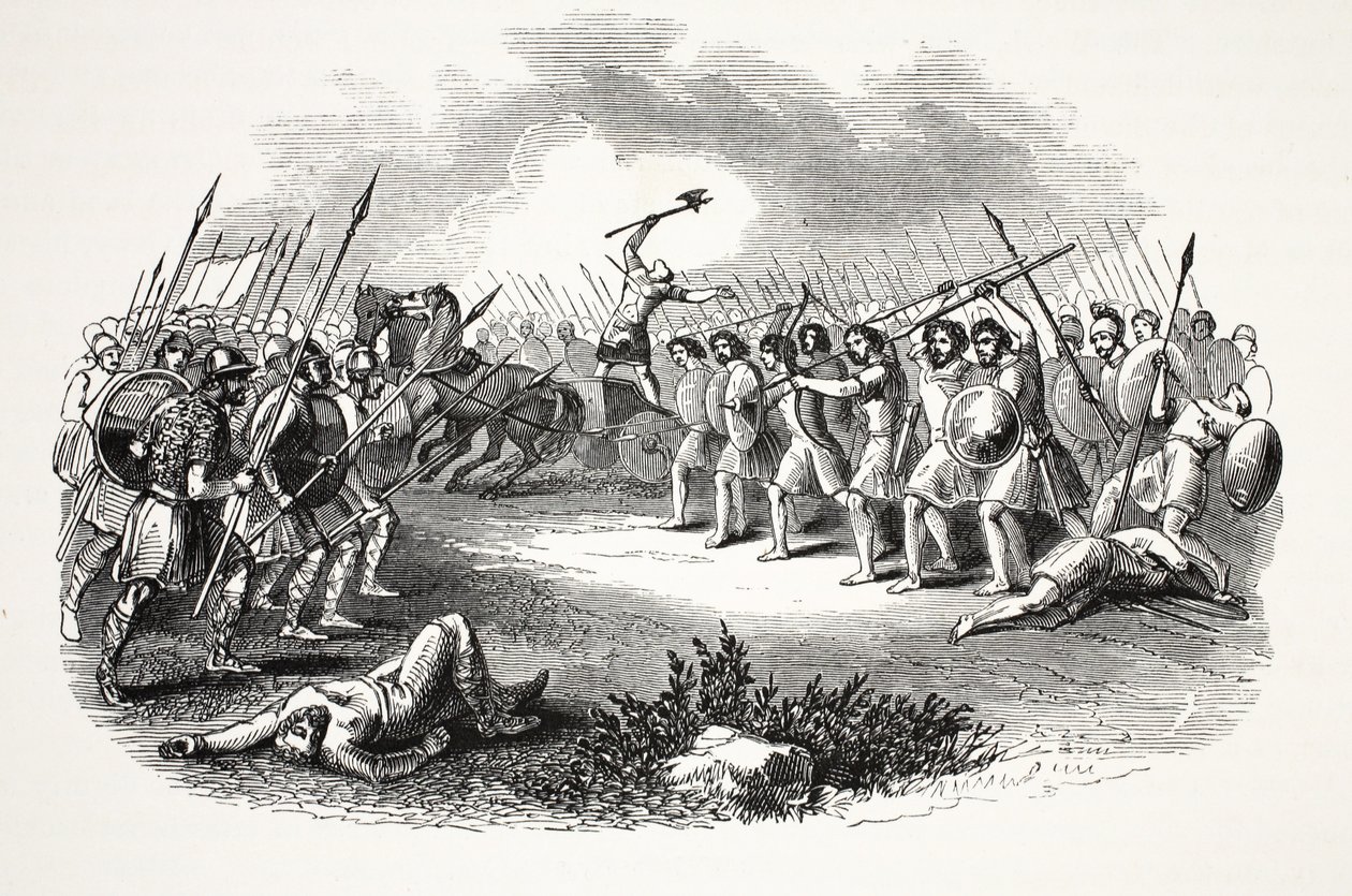 酒吧Rhuddlan Marsh之战。 19世纪（钢雕） 作者 英语学校