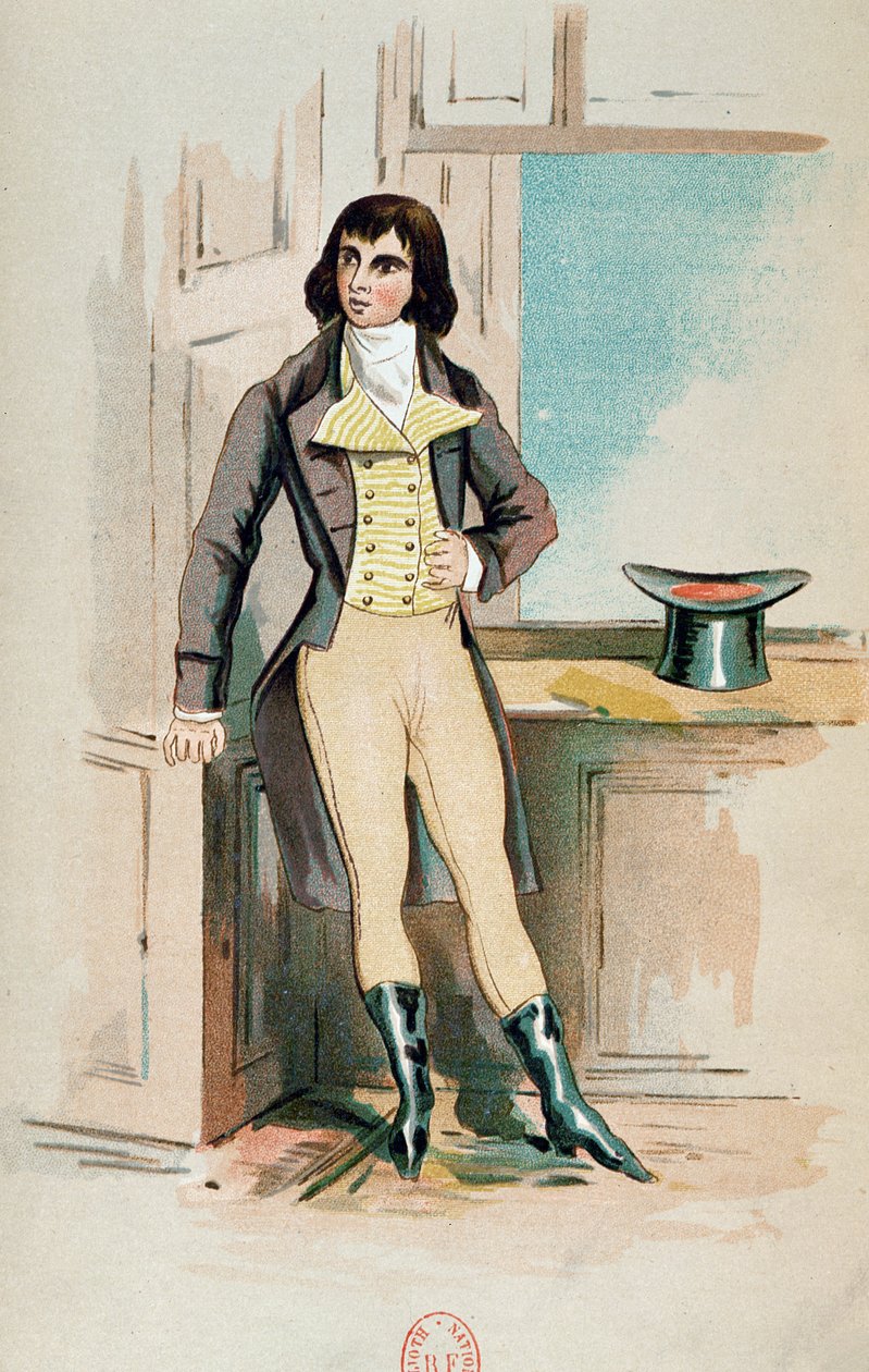 年轻时的博-布鲁梅尔（1778-1840）（彩色平版印刷）。 作者 英语学校