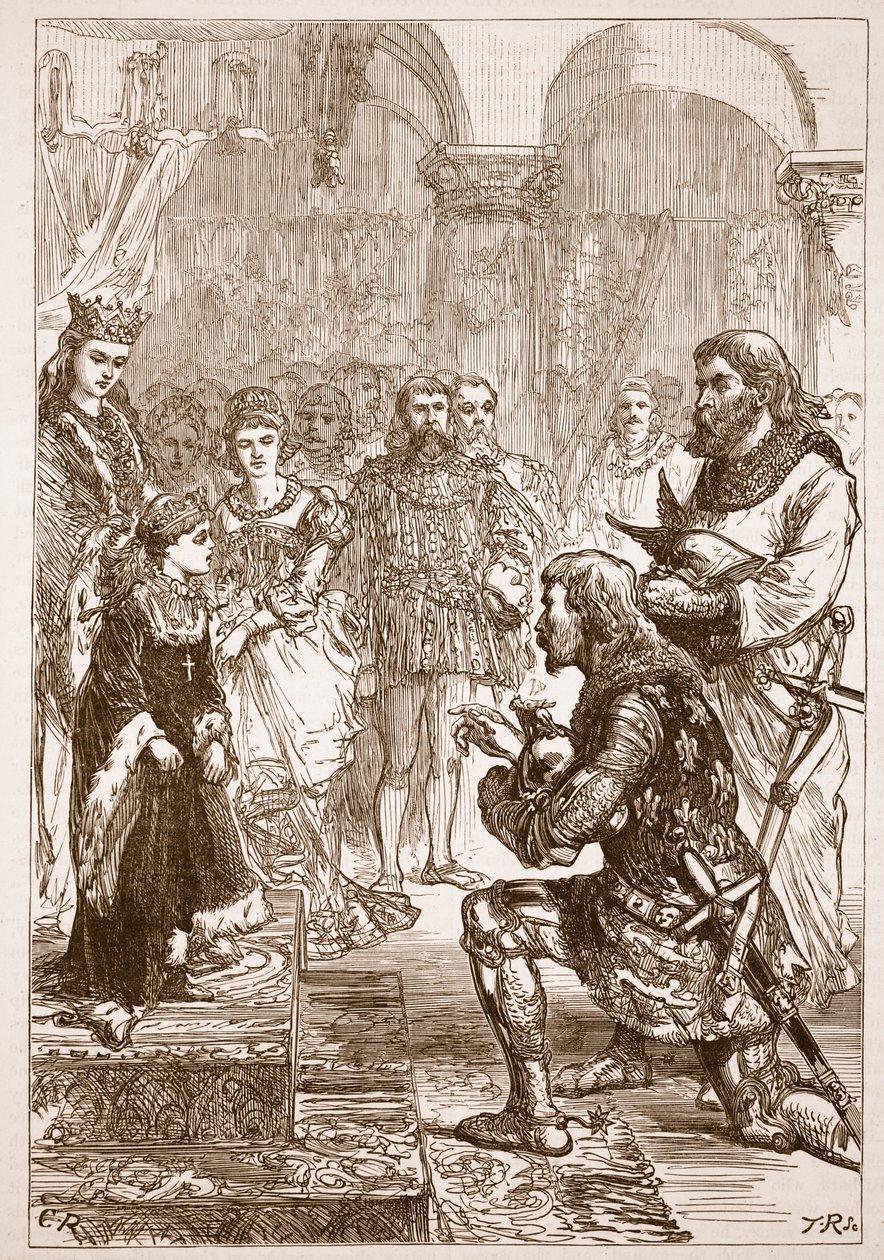 伊莎贝拉公主与理查德的订婚，插图来自卡塞尔斯画报英国历史（棕褐色照片） 作者 英语学校