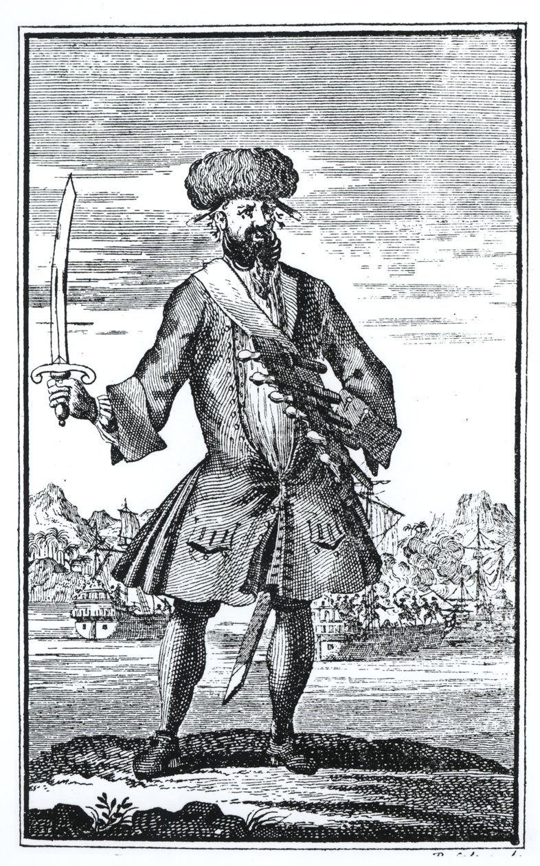 Blackbeard the Pirate，来自查理·约翰逊船长的最臭名昭着的海盗的谋杀和谋杀的通史，于1724年出版 作者 英语学校