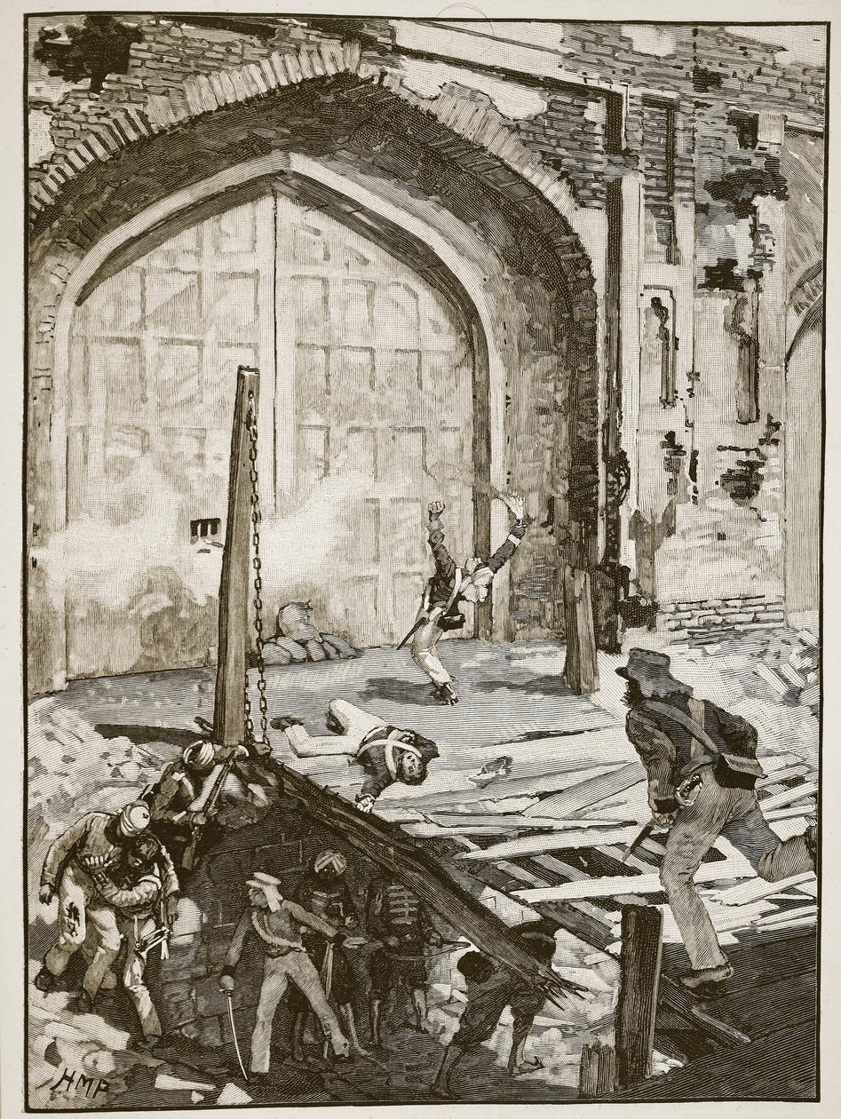 炸毁德里的羊绒门，插图来自卡塞尔斯画报英国历史（棕褐色照片） 作者 英语学校