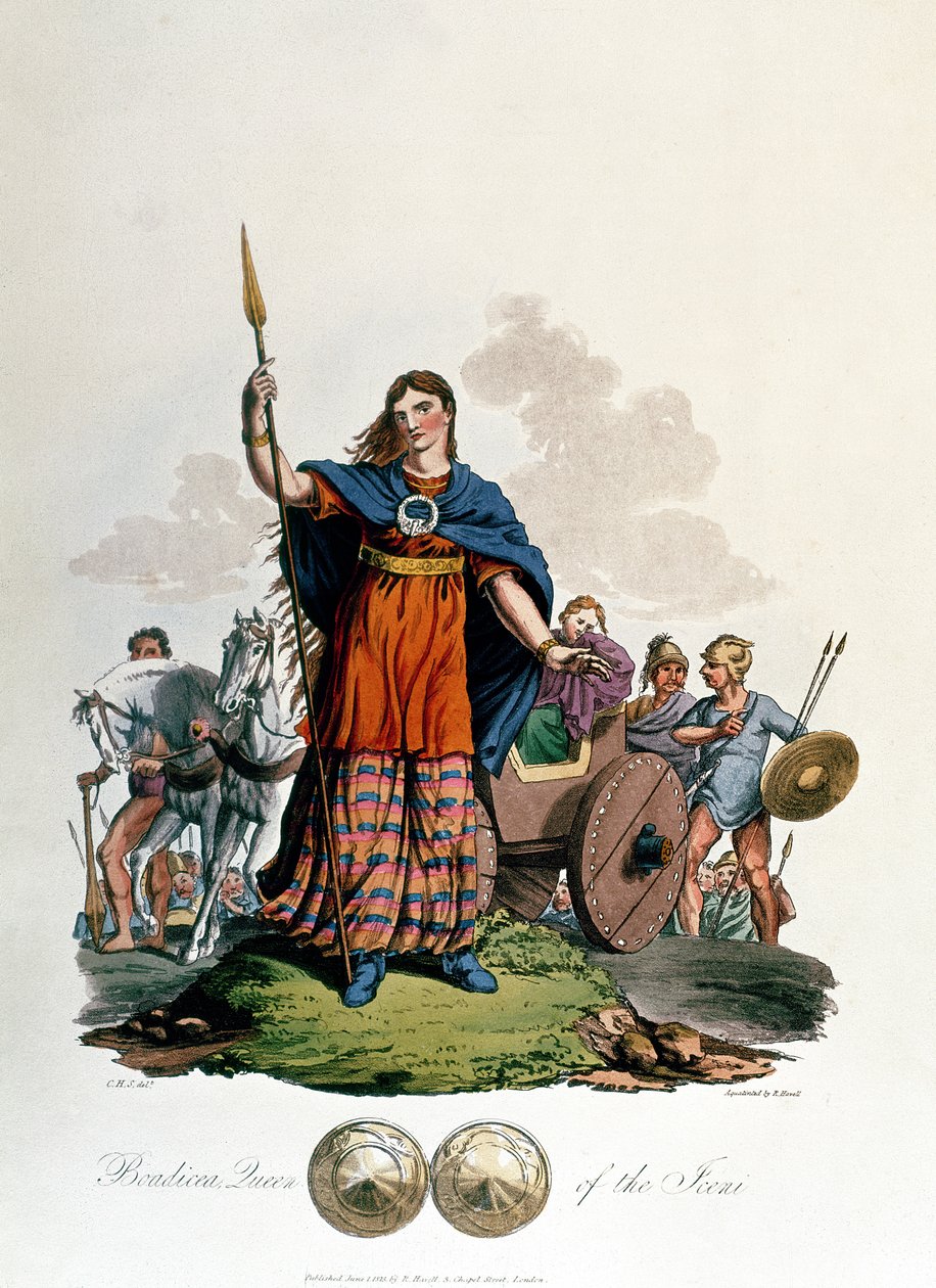 Boadicea，Iceni女王，由CHS设计，由Richard Havell the Elder雕刻，于1815年出版（aquatint） 作者 英语学校