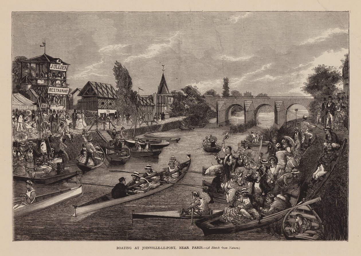 在巴黎附近的 Joinville-Le-Pont 划船（雕刻） 作者 英语学校