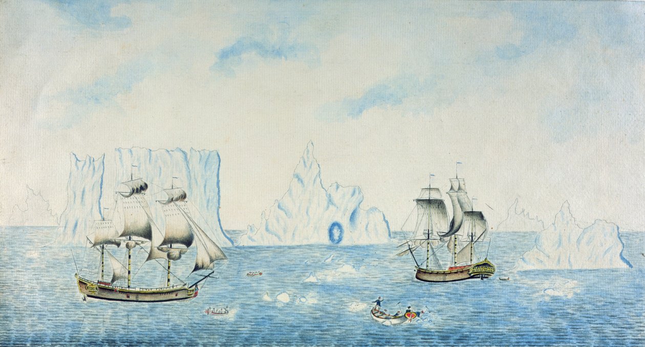 小船收集冰，c.1773（纸上wc） 作者 英语学校