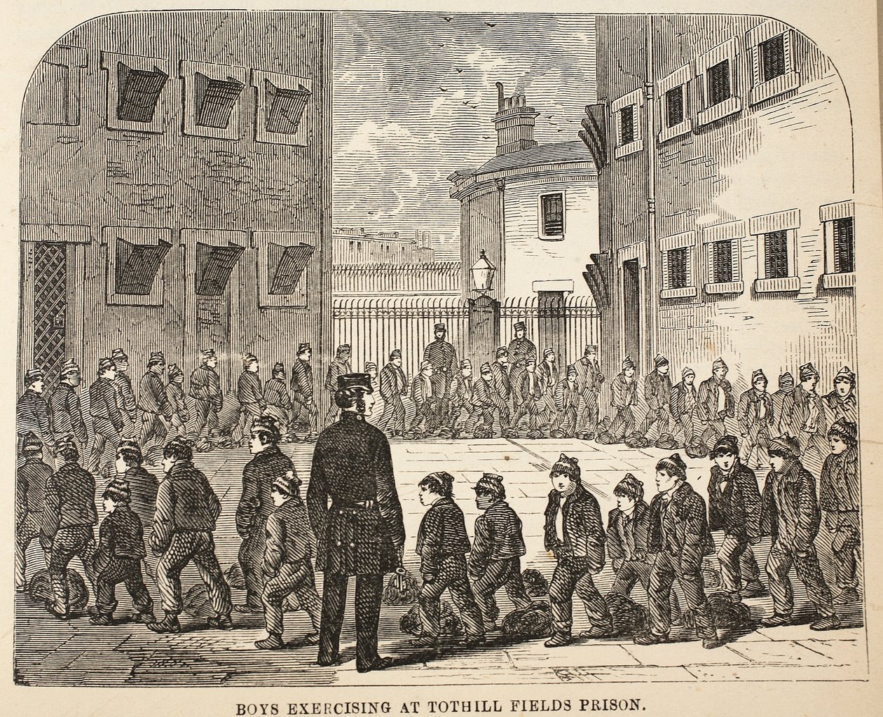 男孩在Tothill Fields监狱行走，伦敦刑事监狱的插图和监狱生活的场景由Henry Mayhew和John Binny，酒吧。 1862年 作者 英语学校