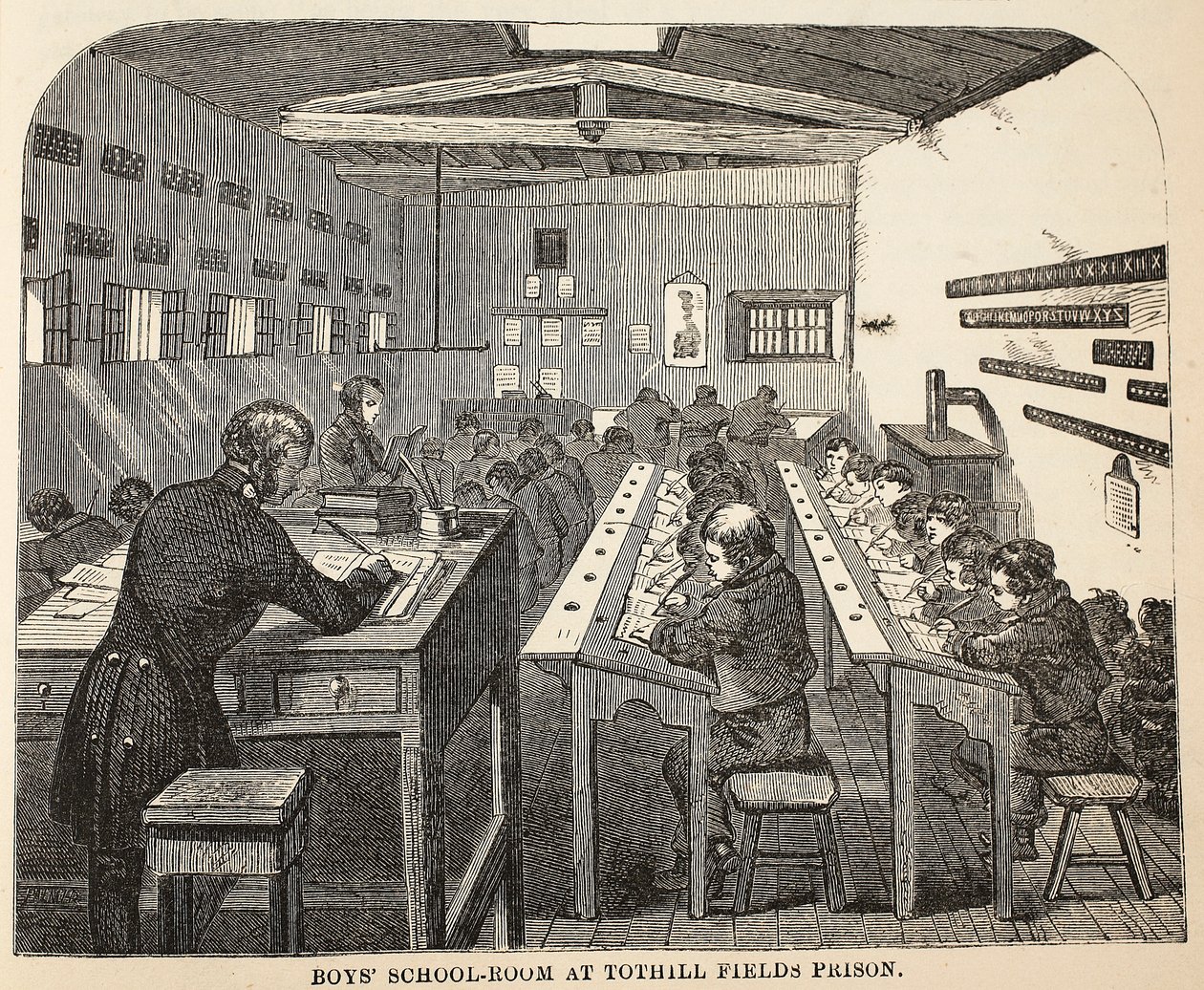 Tothill Fields监狱的男孩学校房间，伦敦刑事监狱的插图和监狱生活的场景，Henry Mayhew和John Binny，酒吧。 1862年 作者 英语学校