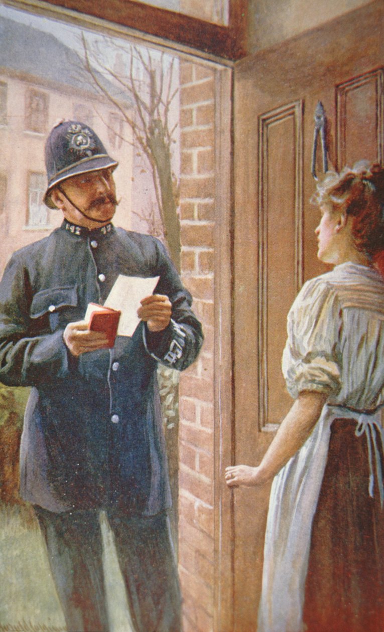 英国警察，约1900年（彩色平版印刷）。 作者 英语学校