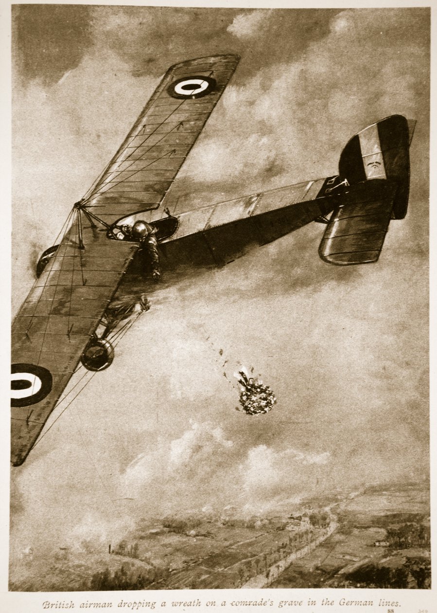 1914年至1919年，英国飞行员在德国战线上的一个同志坟墓上放了一个花圈 作者 英语学校
