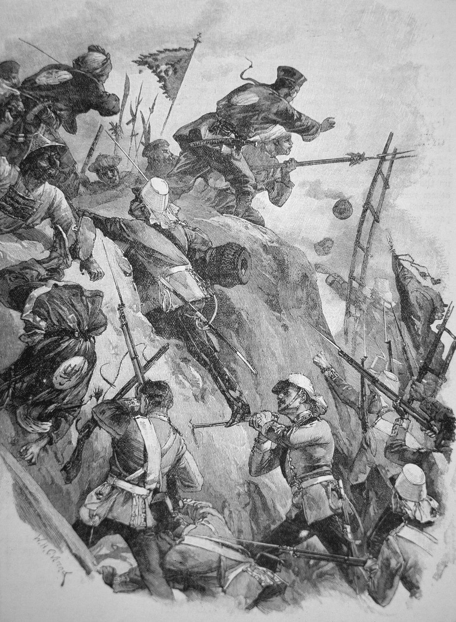 1860年鸦片战争期间，英国军队在中国攻打塔库要塞（石印）。 作者 英语学校