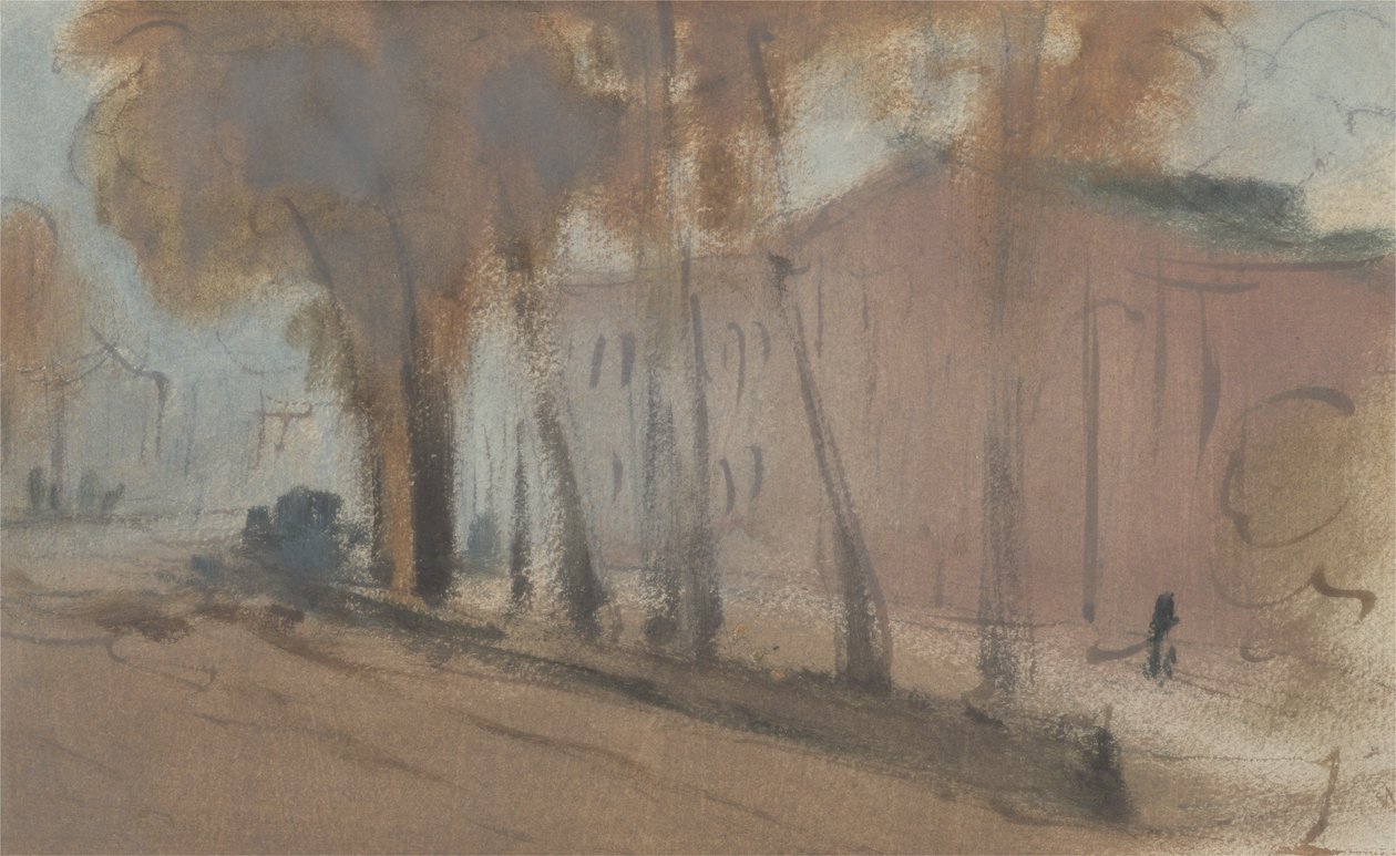 树木建筑（切尔西堤防研究），以前归功于JMW Turner（1775-1851），也归功于Peter de Wint（1784-1849），1825-27（纸上油） 作者 英语学校