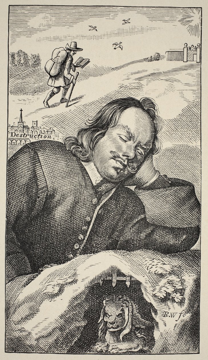 Bunyans Dream，The Pilgrims Progress的主题由John Bunyan（1628-88），第4版，酒吧。 1680（棕褐色照片） 作者 英语学校