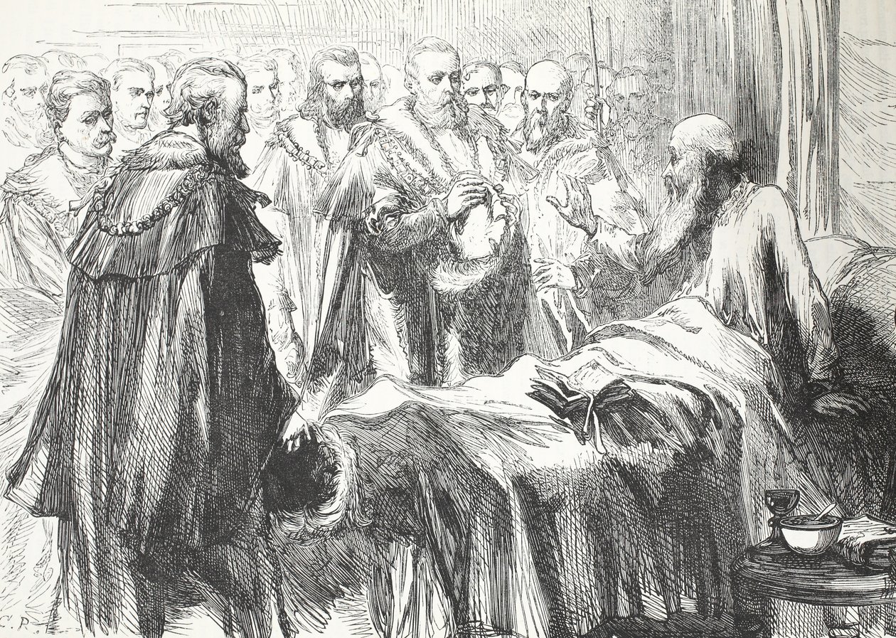 加尔文最后一次向安理会发表讲话，詹姆斯·艾特肯·威利（James Aitken Wylie，1808-1890），“酒吧新闻史”（The History of Protestantism）。 1878年 作者 英语学校