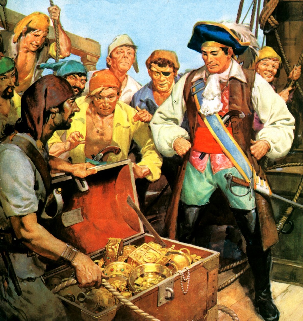 基德船长失落的宝藏，1701 年他将宝藏的秘密带上绞刑架（彩色石版印刷）。 作者 英语学校