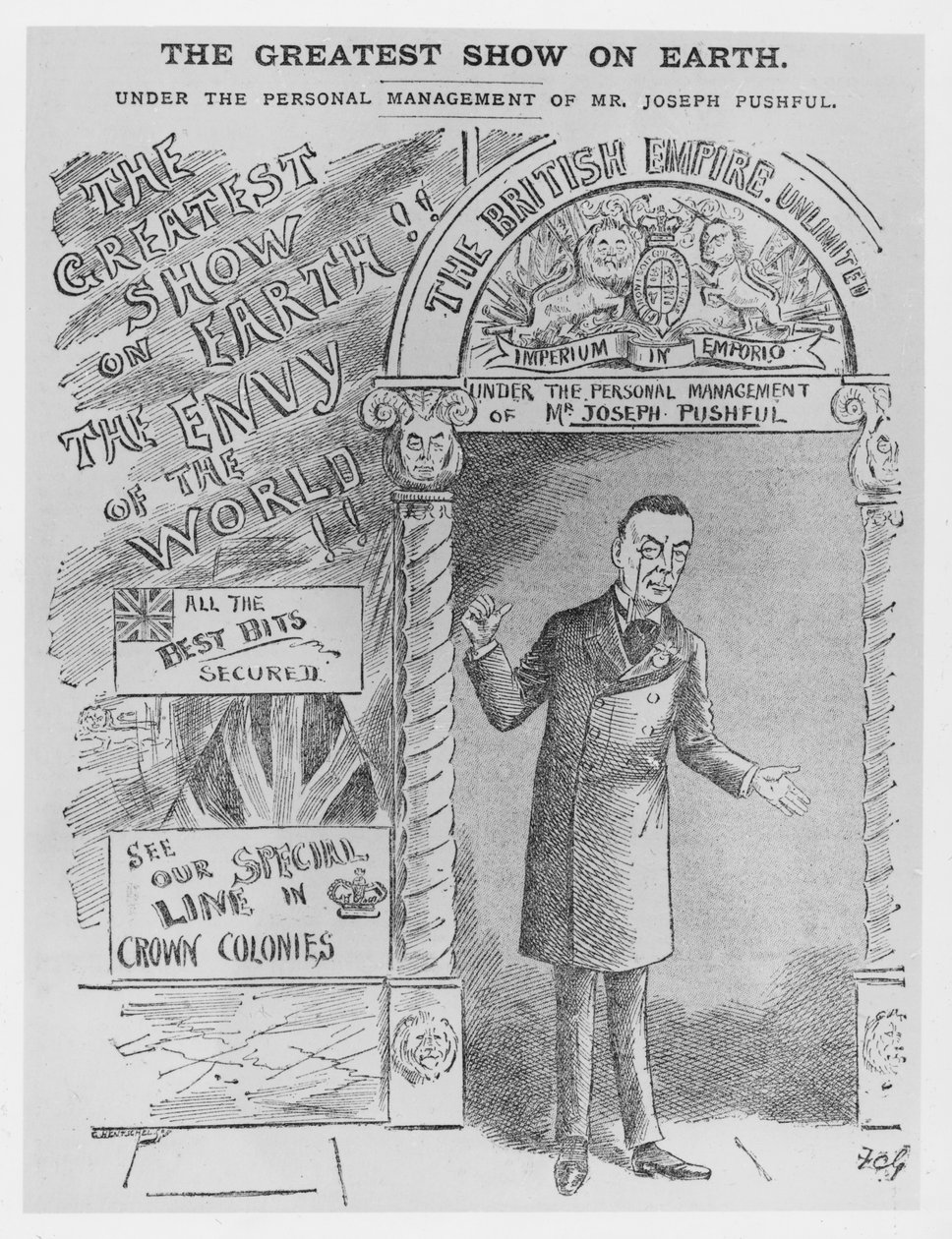 约瑟夫-张伯伦作为殖民地秘书的漫画，约1900年 作者 英语学校